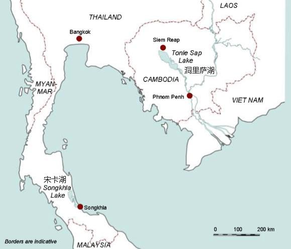 中国的参与对湄公河下游环境至关重要       洞里萨湖和宋卡湖的位置