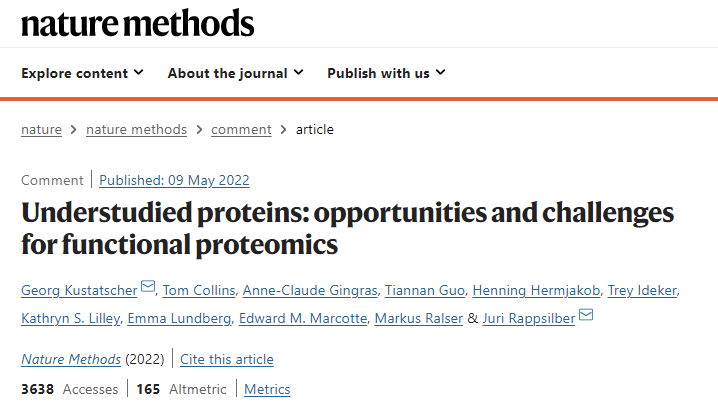 六国科学家联合发起“未充分研究蛋白质计划”，Nature两大子刊关注蛋白质组“暗物质”研究